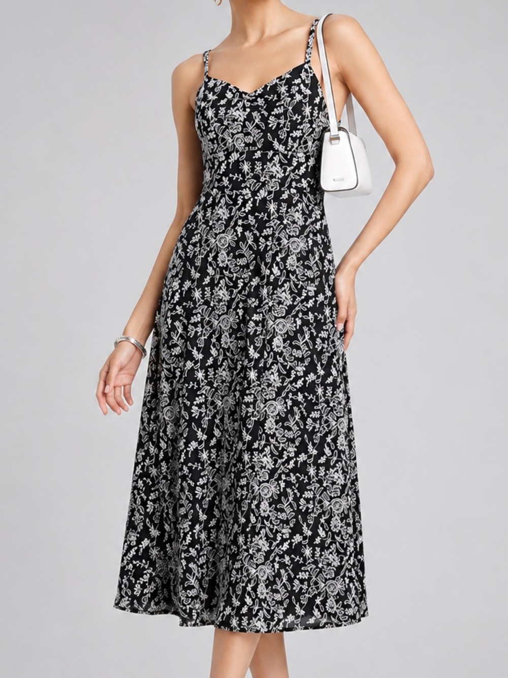 🆕🖤🤍AQUA Floral Embroidered Midi Dress Cotton Sundress Size S Bloomingdale’s